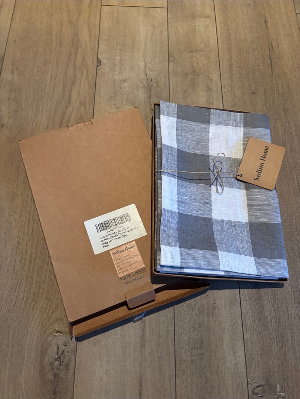 Solino Home Gray and White Buffalo Check Linen Napkins
